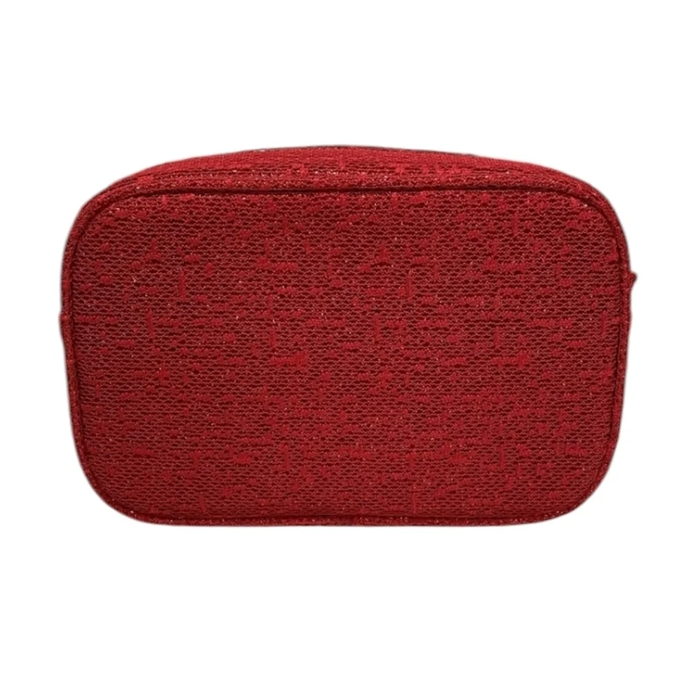 CHANEL Red Tweed Textured Pouch with Gold Accents